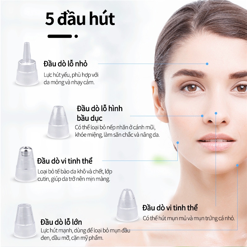 Ảnh CkeyiN Máy hút mụn đầu đen làm sạch lỗ chân lông kèm 5 đầu hút chuyên dụng máy hút mụn cầm tay MR596 4
