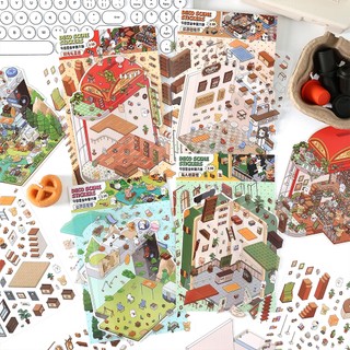 Enwei 3 Cái [Dòng cửa hàng nhỏ] Nhãn dán nhật ký 3D dễ thương Nhãn dán chống nước Giấy Scrapbooking Chất liệu Sổ lưu niệm Bộ