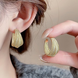 Bông tai nữ hình chữ C kim loại phong cách khuyên tai bạc cá tính cao cấp thời trang