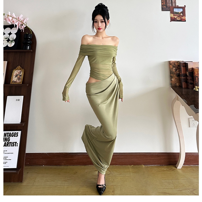 Klalien Xếp Chồng Lưới Xếp Ly Nữ Đầm Maxi Thời Trang Nóng Nhìn Xuyên Qua Full Tay Tắt Vai Bodycon Mujer Gợi Cảm Độc Đáo Đảngwear