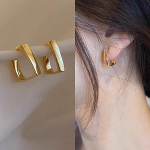 Bông tai hình vuông rỗng thiết kế tối giản, trang sức hàng ngày