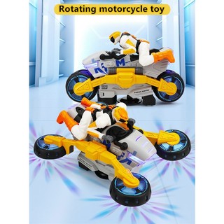 Trẻ em đóng thế điện xoay xe máy đồ chơi ánh sáng đầy màu sắc âm nhạc biến dạng tự động xe đồ chơi
