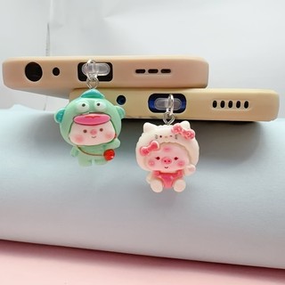 Điện Thoại Di Động Chống Bụi Cắm DIY Nhựa Hoạt Hình Dễ Thương Cross-Dressing Piglet Mặt Dây Chuyền Nhỏ Lỗ Điện Thoại Di Động Chống Bụi Cắm