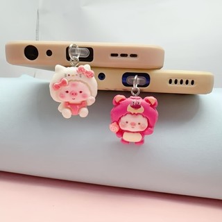 Điện Thoại Di Động Chống Bụi Cắm DIY Nhựa Hoạt Hình Dễ Thương Cross-Dressing Piglet Mặt Dây Chuyền Nhỏ Lỗ Điện Thoại Di Động Chống Bụi Cắm