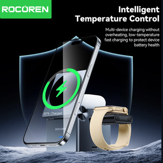 Sạc khối 3 trong 1 Rocoren Sạc nhanh 15W Sạc không dây có thể gập lại Tương thích với iPhone Watch Pods