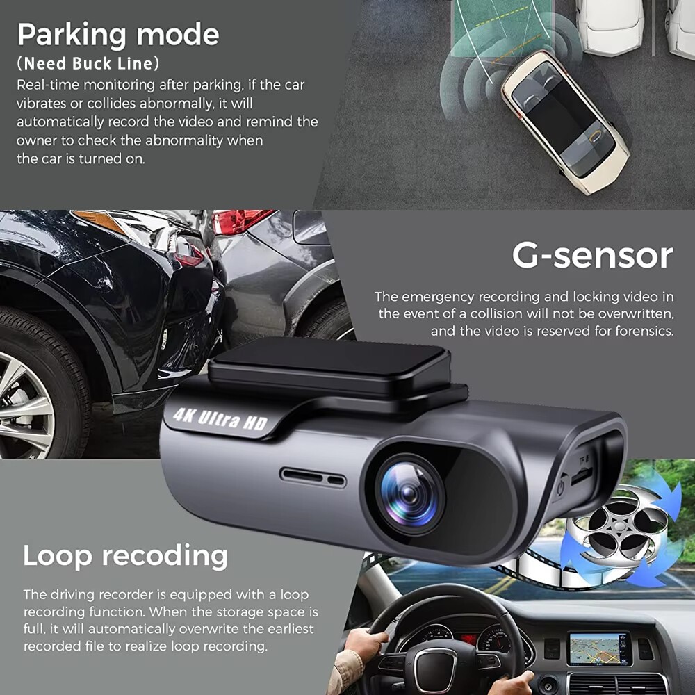 Ảnh Elkeva 4K WiFi Ống Kính Đơn Dash Cam Xe DVR Góc Rộng Siêu Sao Tầm Nhìn Ban Đêm Vòng Ghi Âm Phụ Kiện Xe Hơi 4