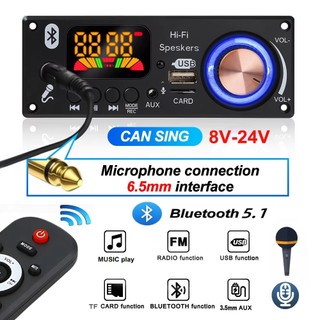 Bảng giải mã Bluetooth 5.1 MP3 160W Bộ khuếch đại Máy nghe nhạc Đài FM trên ô tô Mô-đun TF USB Mic Ghi cuộc gọi