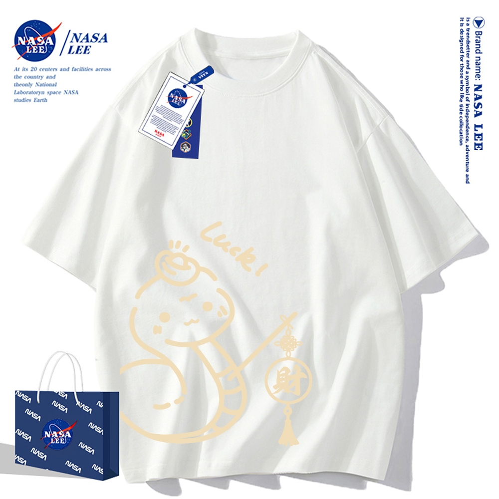 Áo thun ngắn tay đỏ năm con rắn NASA, cotton mềm mại, thoáng khí, phù hợp mặc dịp Tết