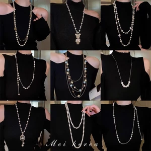 Thời trang mới của Hàn Quốc ngọc trai vòng cổ khí chất dài mặt dây chuyền cổ trang trí 100 phù hợp với áo len phụ kiện