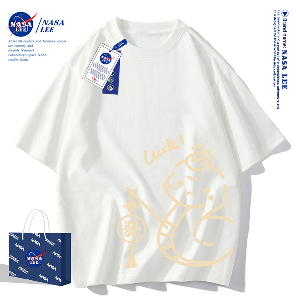 Áo thun ngắn tay đỏ năm con rắn NASA, cotton mềm mại, thoáng khí, phù hợp mặc dịp Tết