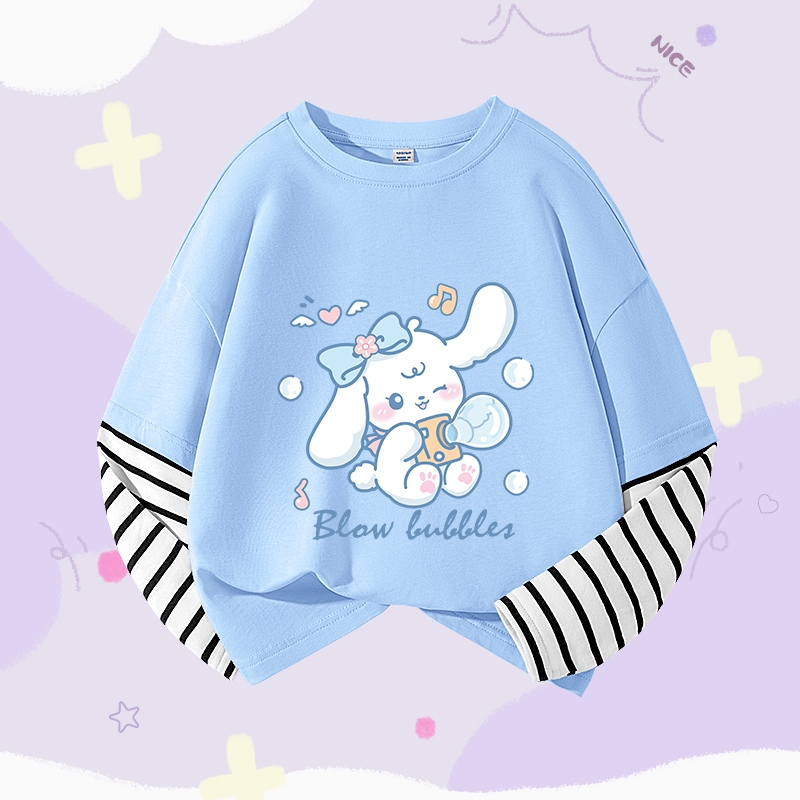 W.G.Q  Áo thun dài tay bé gái , phong cách mới mùa xuân 100% Cotton, in hình dễ thương