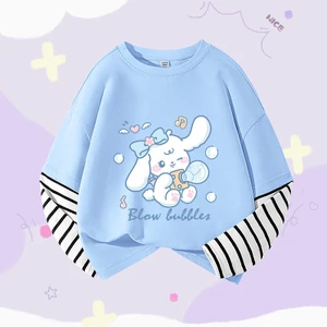 W.G.Q Áo thun dài tay bé gái , phong cách mới mùa xuân 100% Cotton, in hình dễ thương