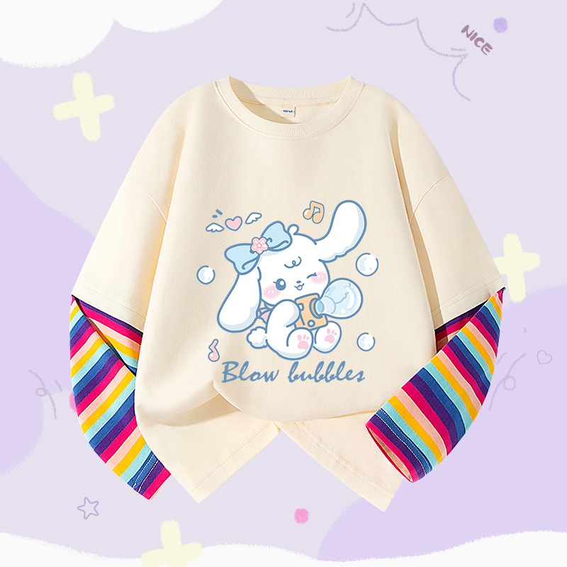 W.G.Q  Áo thun dài tay bé gái , phong cách mới mùa xuân 100% Cotton, in hình dễ thương