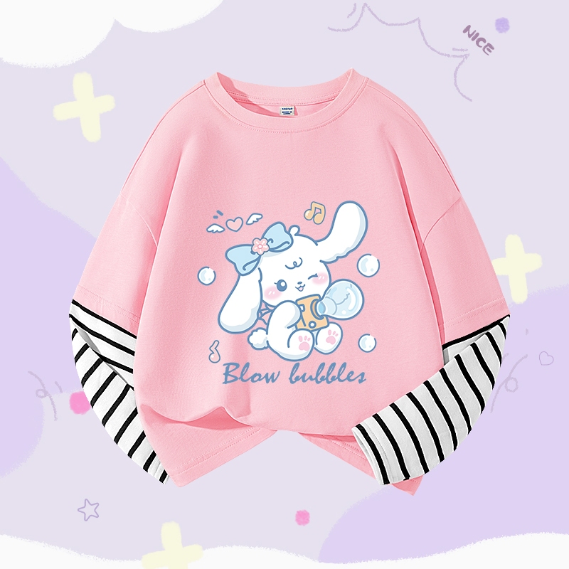 W.G.Q  Áo thun dài tay bé gái , phong cách mới mùa xuân 100% Cotton, in hình dễ thương