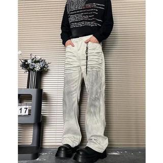 Quần jean nam Gksss Thời trang Mỹ retro dáng rộng giản dị màu trắng bẩn thiết kế quần jean phong cách trung tính