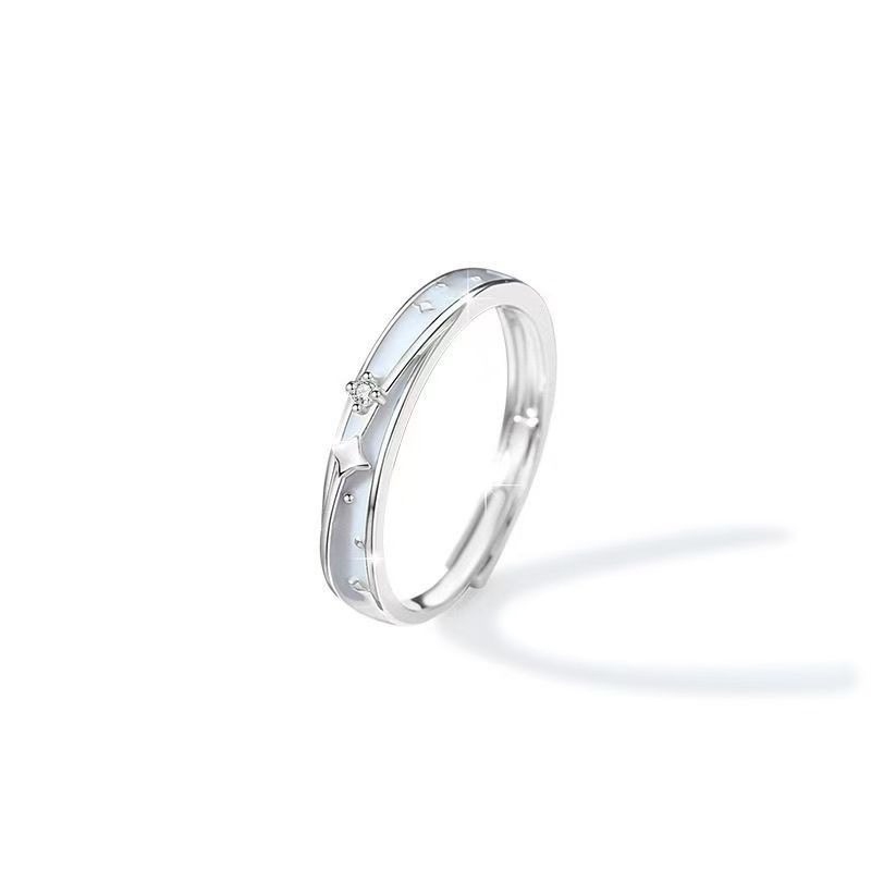 Nhẫn cặp đôi phát sáng mặt trăng Zircon mở đầu có thể điều chỉnh Quà tặng ngày lễ tình nhân cho nam và nữ