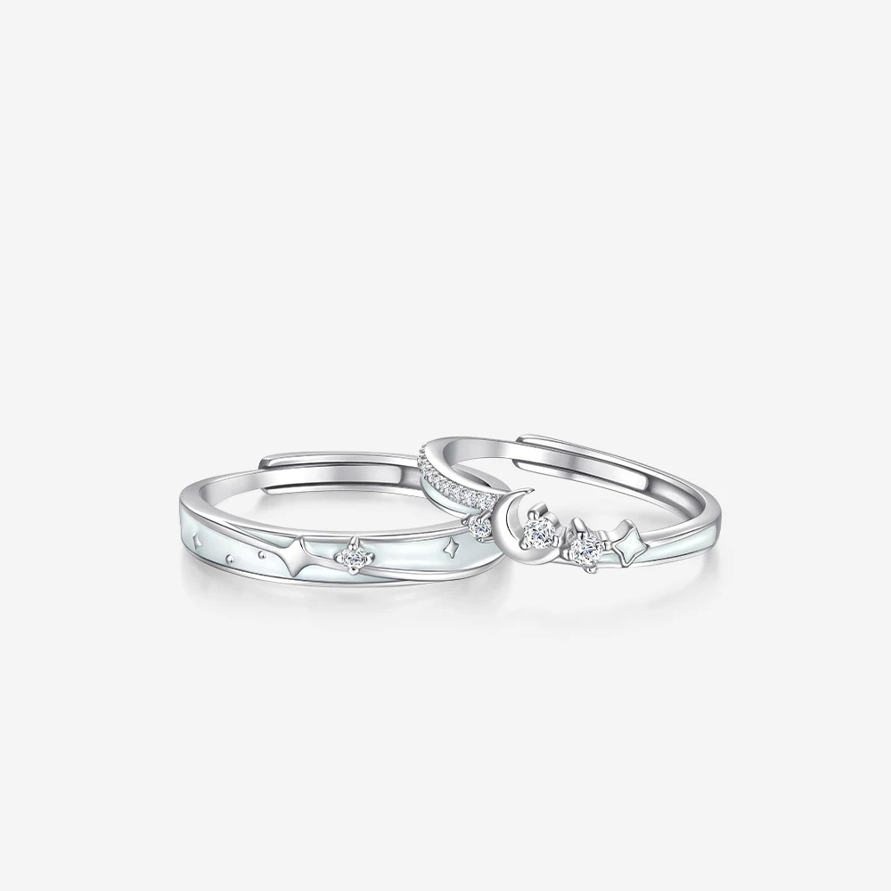 Nhẫn cặp đôi phát sáng mặt trăng Zircon mở đầu có thể điều chỉnh Quà tặng ngày lễ tình nhân cho nam và nữ