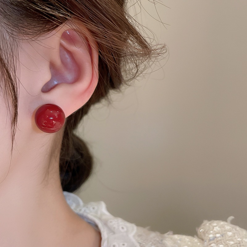 [Jewbeauty] Bông tai mạ điện màu đỏ nguyên chất Bông tai kim bạc đơn giản nhẹ sang trọng trang sức cao cấp
