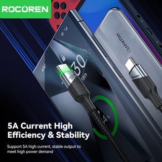 Rocoren 100W Sạc Nhanh USB C Sang USB Loại C Cáp Vòng Ánh Sáng Hợp Kim Nhôm USB-C Dây Dữ Liệu Cho i16 Samsung S24 Huawei