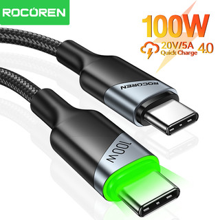 Rocoren 100W Sạc Nhanh USB C Sang USB Loại C Cáp Vòng Ánh Sáng Hợp Kim Nhôm USB-C Dây Dữ Liệu Cho i16 Samsung S24 Huawei
