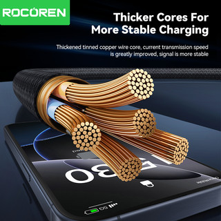 Rocoren 100W Sạc Nhanh USB C Sang USB Loại C Cáp Vòng Ánh Sáng Hợp Kim Nhôm USB-C Dây Dữ Liệu Cho i16 Samsung S24 Huawei