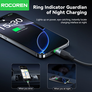 Rocoren 100W Sạc Nhanh USB C Sang USB Loại C Cáp Vòng Ánh Sáng Hợp Kim Nhôm USB-C Dây Dữ Liệu Cho i16 Samsung S24 Huawei
