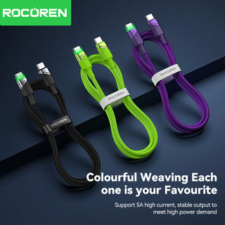 Rocoren 100W Sạc Nhanh USB C Sang USB Loại C Cáp Vòng Ánh Sáng Hợp Kim Nhôm USB-C Dây Dữ Liệu Cho i16 Samsung S24 Huawei