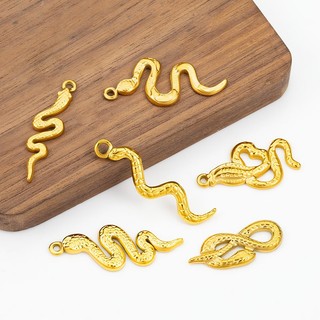 Thép không gỉ Rắn Mặt Dây Chuyền Tự Làm Trang Sức Vòng Cổ Vòng Tay Phụ Kiện Trung Quốc Cung Hoàng Đạo Rắn Vàng 18k Hổ Mang Charm
