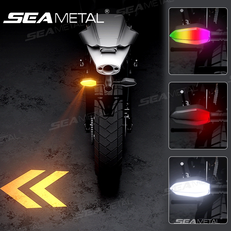 SEAMETAL Bộ 2 Đèn Xi Nhan LED Xe Mô Tô, Đèn Chiếu Màu, Chế Độ Chảy Flash