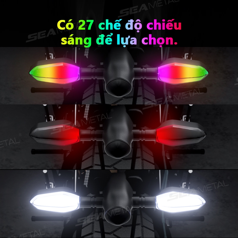 SEAMETAL Bộ 2 Đèn Xi Nhan LED Xe Mô Tô, Đèn Chiếu Màu, Chế Độ Chảy Flash
