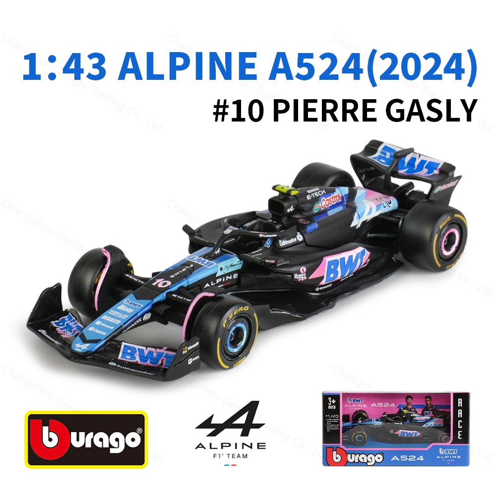 Bburago Alpine A524 Formel 1 Modellauto – 1:43, Japan-Version 2024, Pierre Gasly, 12,5 Cm