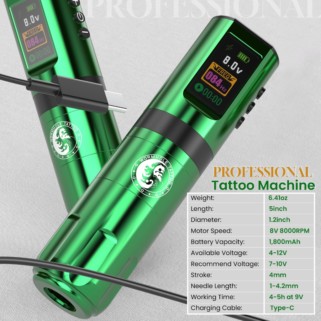 Súng xăm Wormhole Bút máy xăm không dây chuyên nghiệp với nguồn hình xăm 1800mAh