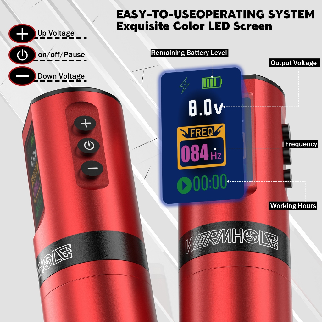 Súng xăm Wormhole Bút máy xăm không dây chuyên nghiệp với nguồn hình xăm 1800mAh