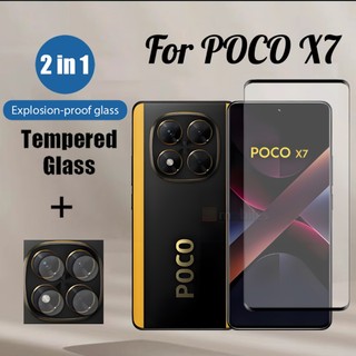 Miếng dán bảo vệ màn hình kính cường lực 2 trong 1 POCO X7 cho Xiaomi POCO X6 M6 X7 Pro 4G 5G Phim bảo vệ kính + Phim ống kính máy ảnh