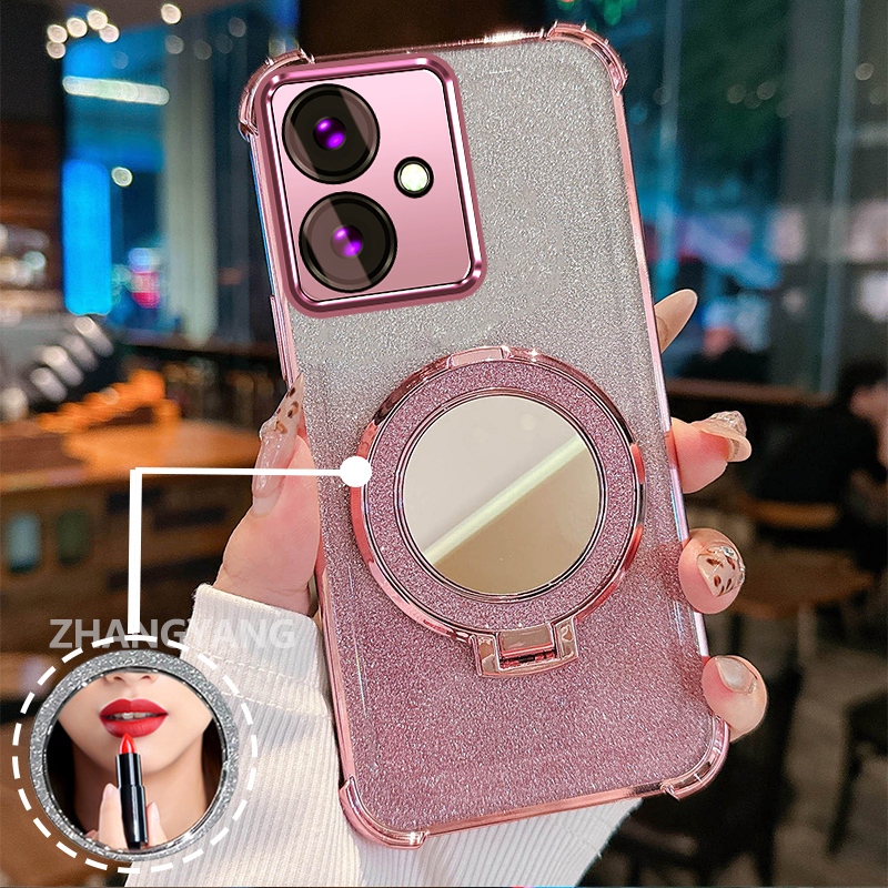 Ốp Lưng Cho OPPO reno 11F 5G Bốn Góc flash Chống Rơi Vỏ Điện Thoại Thẩm Mỹ Cảm Ứng Gương Thiết Kế Mới Giá Đỡ Tay TPU Mềm