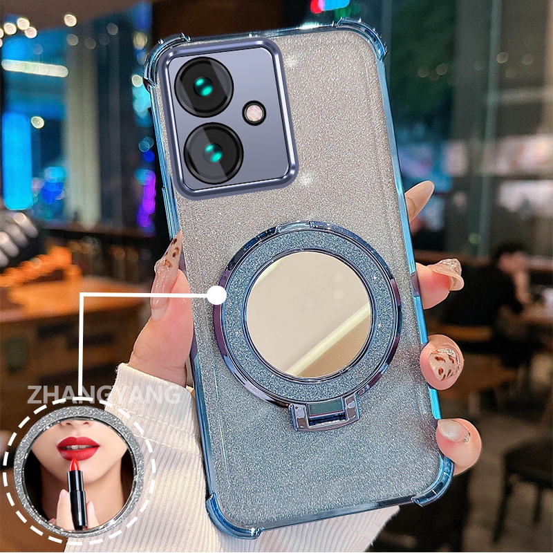 Ốp Lưng Cho OPPO reno 11F 5G Bốn Góc flash Chống Rơi Vỏ Điện Thoại Thẩm Mỹ Cảm Ứng Gương Thiết Kế Mới Giá Đỡ Tay TPU Mềm