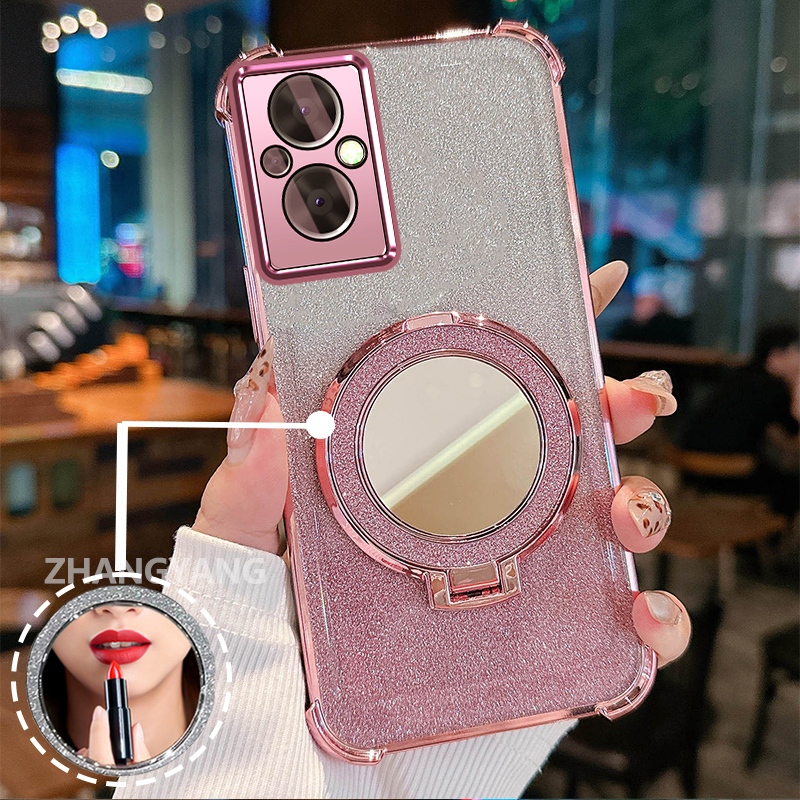 Ốp Lưng Cho OPPO RENO 7Z 5G RENO 8Z 5G Bốn Góc Đèn flash Chống Rơi Gương Cảm Ứng Thẩm Mỹ Thiết Kế Mới Giá Đỡ Tay TPU Mềm
