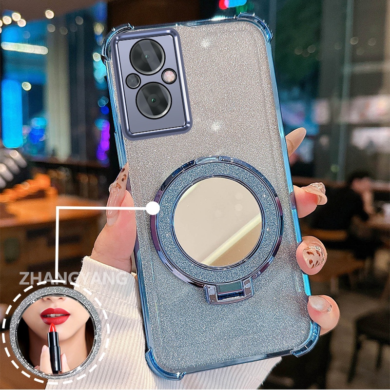 Ốp Lưng Cho OPPO RENO 7Z 5G RENO 8Z 5G Bốn Góc Đèn flash Chống Rơi Gương Cảm Ứng Thẩm Mỹ Thiết Kế Mới Giá Đỡ Tay TPU Mềm