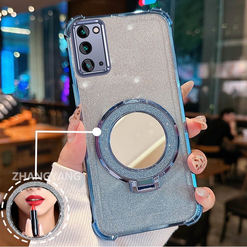 Ốp Lưng Cho Samsung NOTE 20 Bốn Góc flash Chống Rơi Vỏ Điện Thoại Thẩm Mỹ Cảm Ứng Gương Thiết Kế Mới Giá Đỡ Tay TPU Mềm