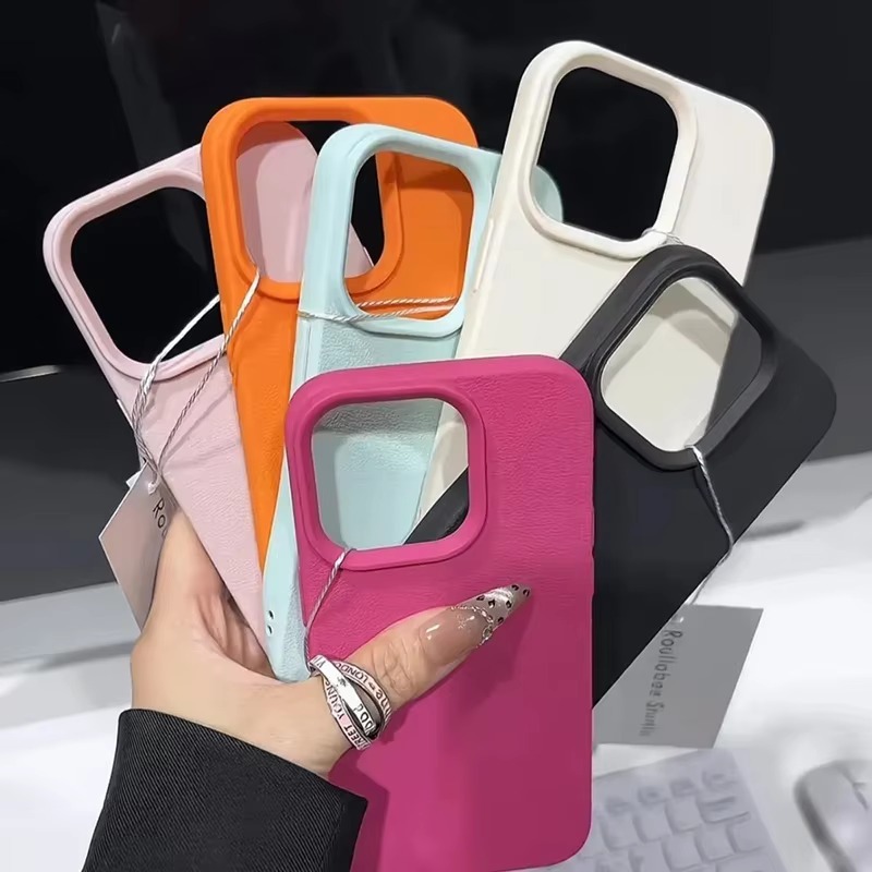 Ốp Lưng Cho iPhone 16 11 13 12 17 Pro Max 16e 15 14 Plus XR X XS Max Sang Trọng Màu Kẹo Siêu Mỏng Matte Mềm Nửa Gói Bao Da