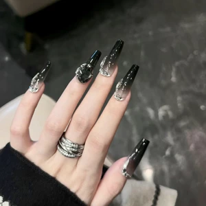 Móng tay giả màu đen gradient, chất liệu an toàn, chống thấm nước, dùng lâu dài cho DIY trang trí móng