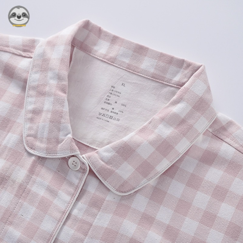 Phong cách Nhật Bản Phong cách Muji / Đồ ngủ Flannel kẻ sọc nhỏ / Bộ đồ ngủ Cotton đôi / Bộ đồ ngủ kẻ sọc Flannel đơn giản