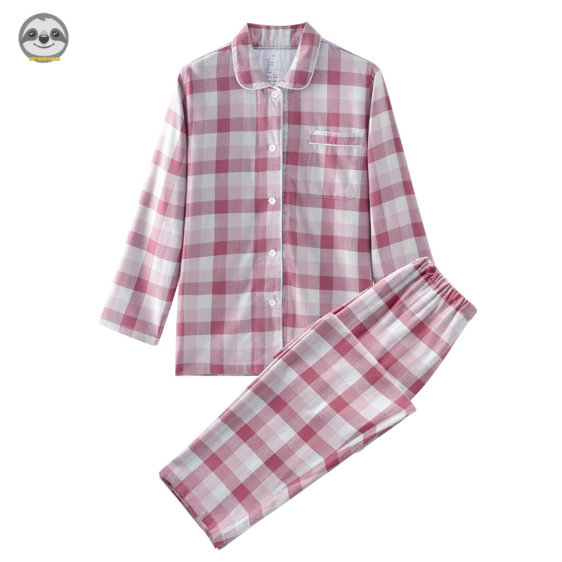 Phong cách Nhật Bản Phong cách Muji / Đồ ngủ Flannel kẻ sọc cổ điển / Đồ ngủ cặp đôi Cotton / Đồ ngủ mùa thu đông Flannel dày