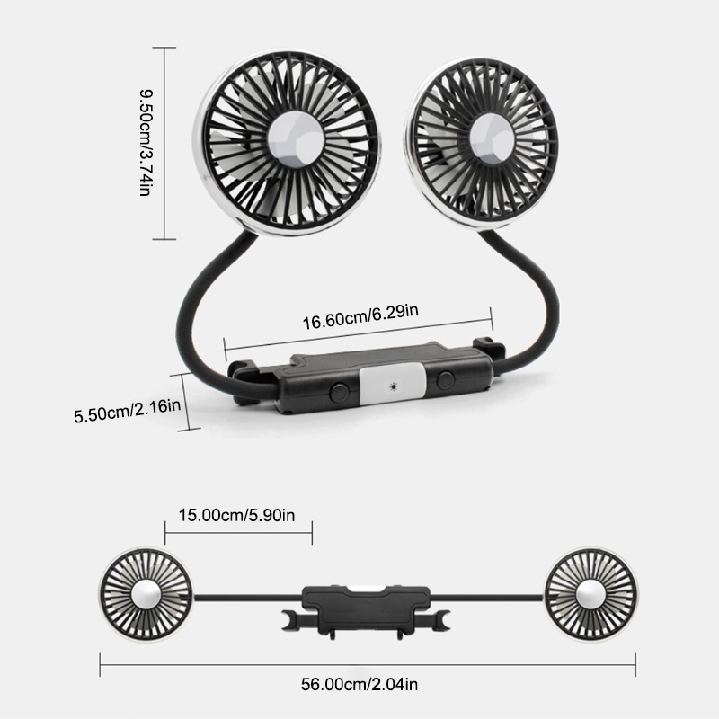 quạt ô tô usb SEAMETAL quạt xe ô tô 12V mini Xoay 360 độ Quạt 3 tốc độ có thể điều chỉnh