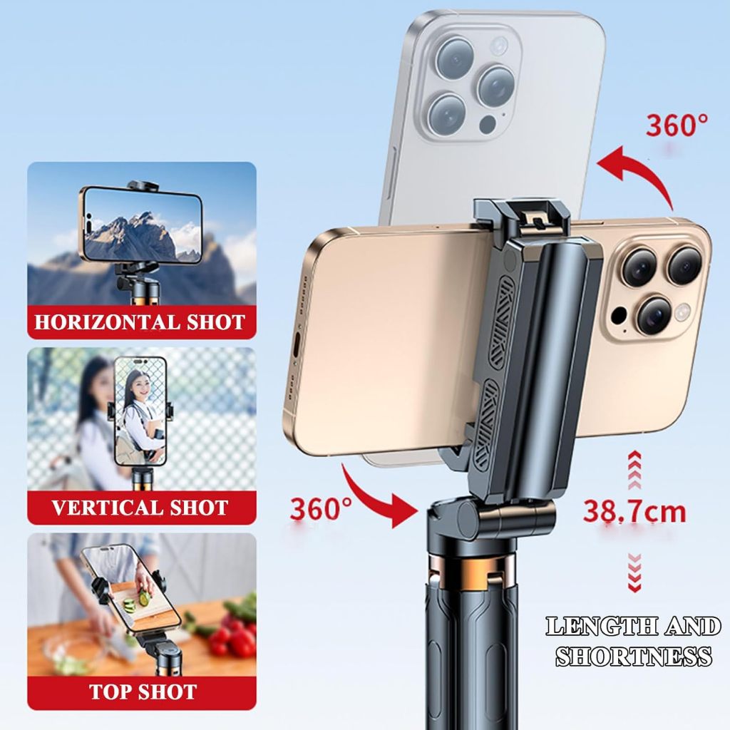 Ảnh Chân máy Mini Pocketflex, Chân máy Mini Pocketflex nâng cấp 2025 Jj02 có thể thu vào, Chân máy Mini Bluetooth có điều khiển từ xa, 360° Chân máy Mini Pocketflex Razunoth có đèn kép 1