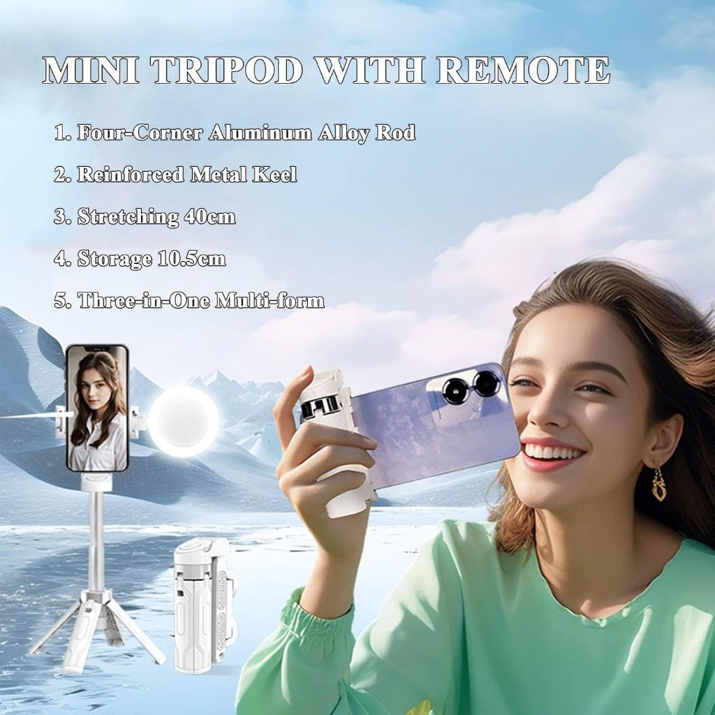 Ảnh Chân máy Mini Pocketflex, Chân máy Mini Pocketflex nâng cấp 2025 Jj02 có thể thu vào, Chân máy Mini Bluetooth có điều khiển từ xa, 360° Chân máy Mini Pocketflex Razunoth có đèn kép 3