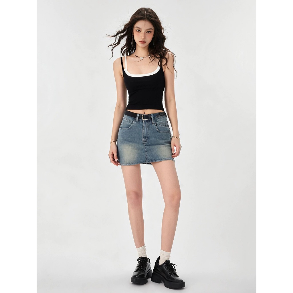 Mùa hè cổ điển hot girl Y2K nữ crop top giản dị chắp vá không tay thời trang đa năng áo vest yếm