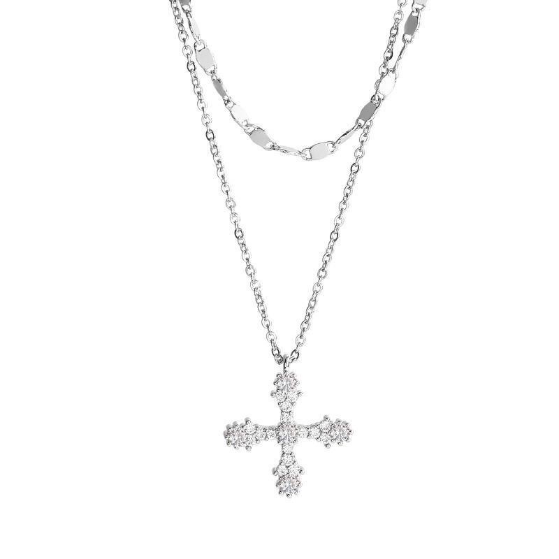 Cross Double Layer Stacking Necklace Luxury Niche Thiết kế Thời trang Cool Bone Necklace