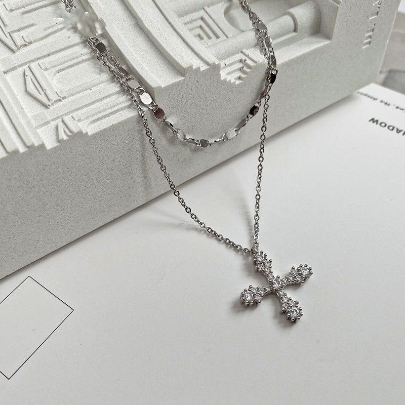 Cross Double Layer Stacking Necklace Luxury Niche Thiết kế Thời trang Cool Bone Necklace