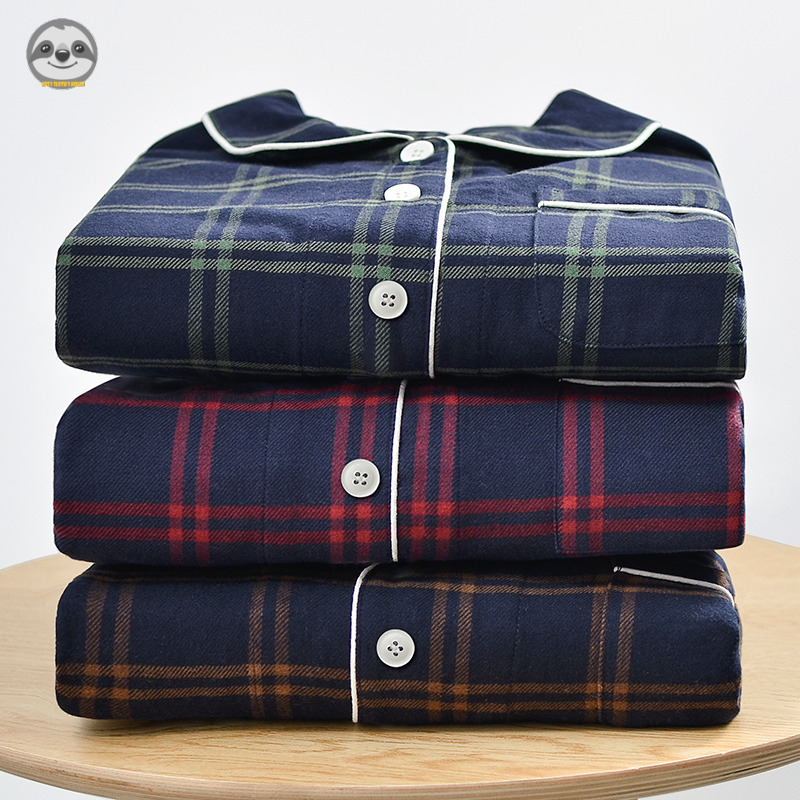Phong cách Nhật Bản Phong cách Muji / Đồ ngủ Flannel phong cách Anh / Đồ ngủ kẻ sọc cặp đôi / Bộ đồ kẻ sọc kiểu Anh cổ điển / Bộ đồ thường ngày thoáng khí bằng vải Cotton nguyên chất